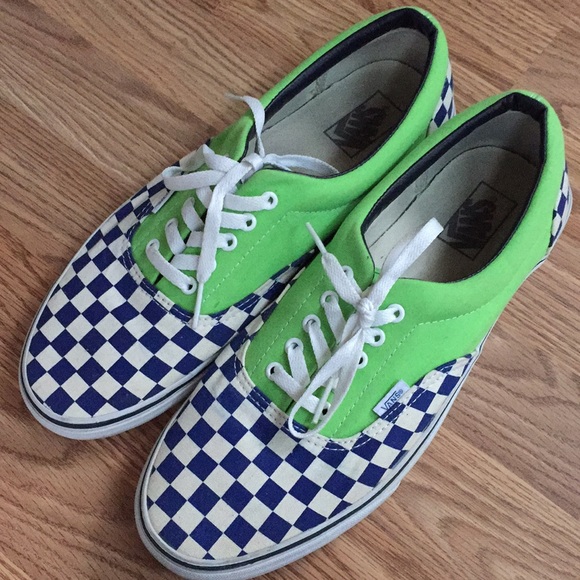 blue and green checkered vans
